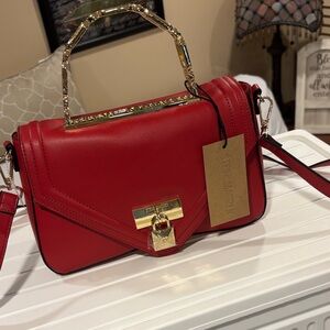 Steve Madden Red Shoulder Bag with Gold Details
